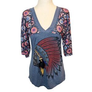 Farinelli Womens Multicolor Native American Graphic Print Baseball Tee Small